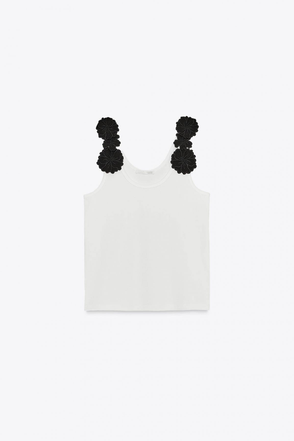 자라 플라워 아플리케 코튼 블렌드 탑 8779/638 BLACK / WHITE - 메인 이미지