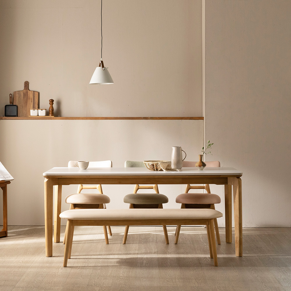 [4인 식탁] 미코하임 디에르 원목 18T 포세린 양면 세라믹 카페 식탁 테이블 1400mm, 내추럴