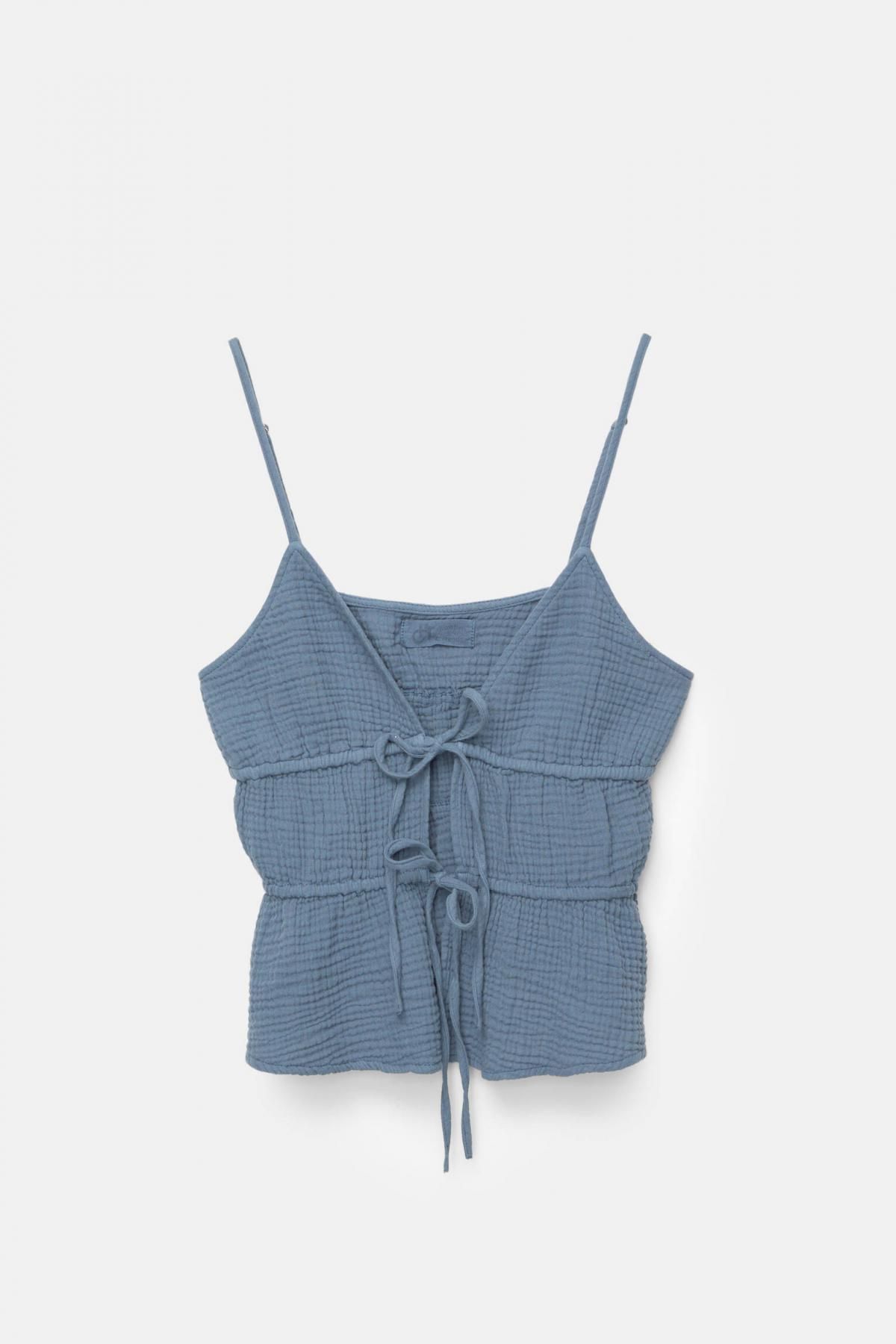 풀앤베어 크레이프 스트랩 리본 민소매 탑 7472/391 STEEL BLUE - 상품 이미지