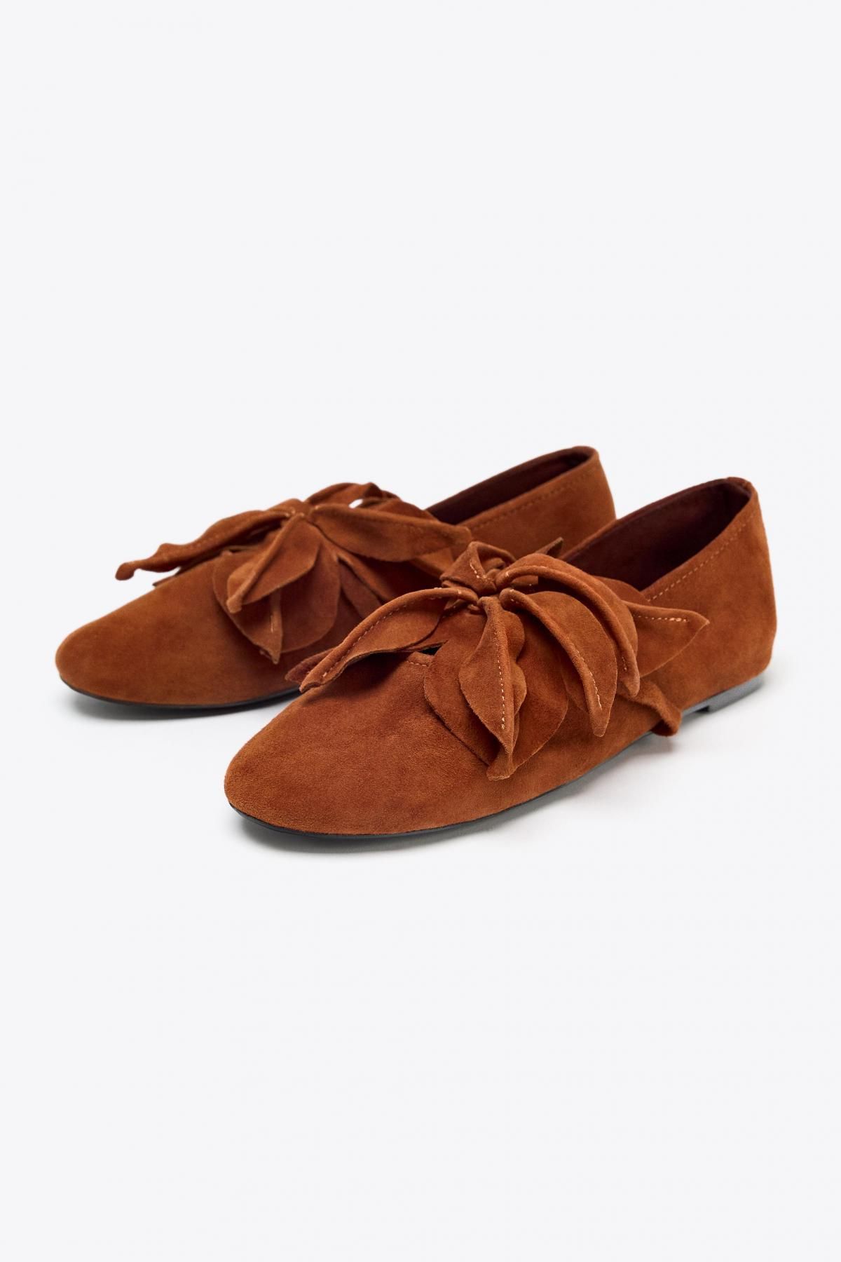 자라 플라워 디테일 레더 발레리나 플랫슈즈 3595/510 DARK TAN - 상세 이미지 5