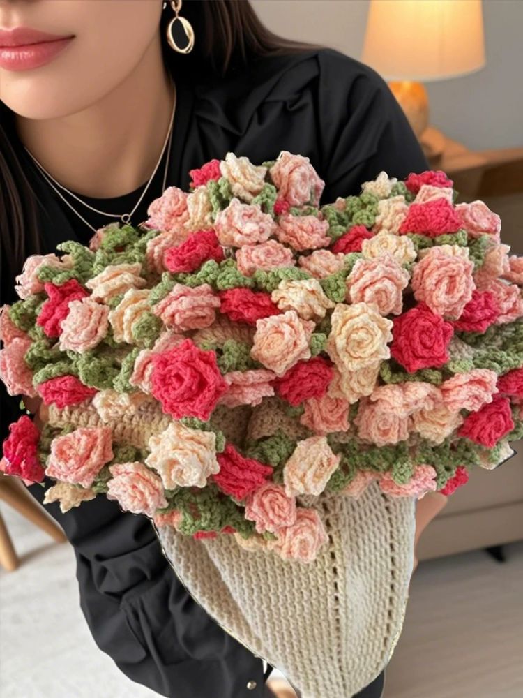 꽃다발블랭킷 DIY 꽃다발이되는담요 뜨게꽃 유모차덮개 눈5+몽4 핑크복숭아 사이즈약100cm - 상세 이미지 2