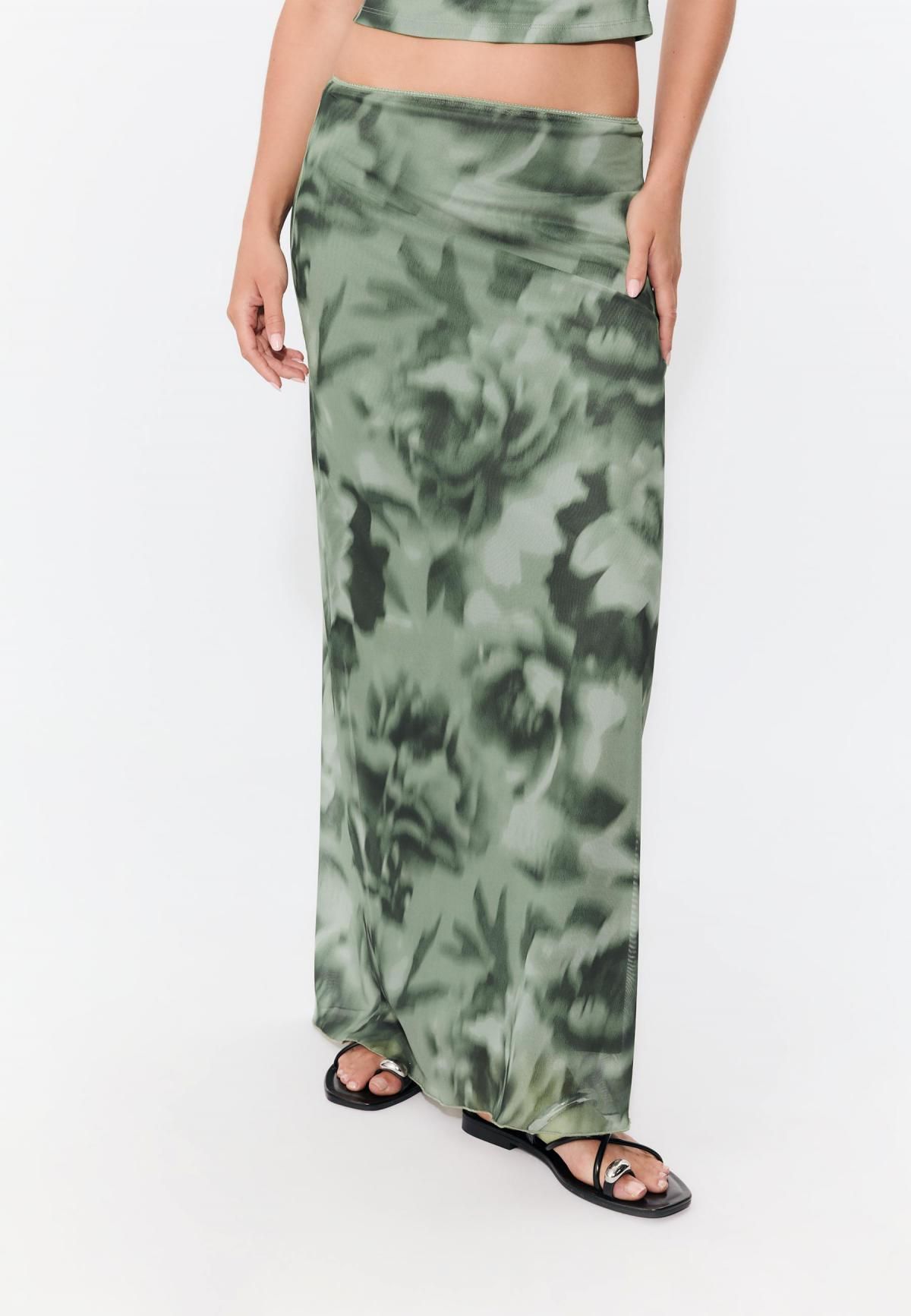 스트라디바리우스 플라워 프린트 튤 롱 스커트 1343/200 KHAKI - 메인 이미지