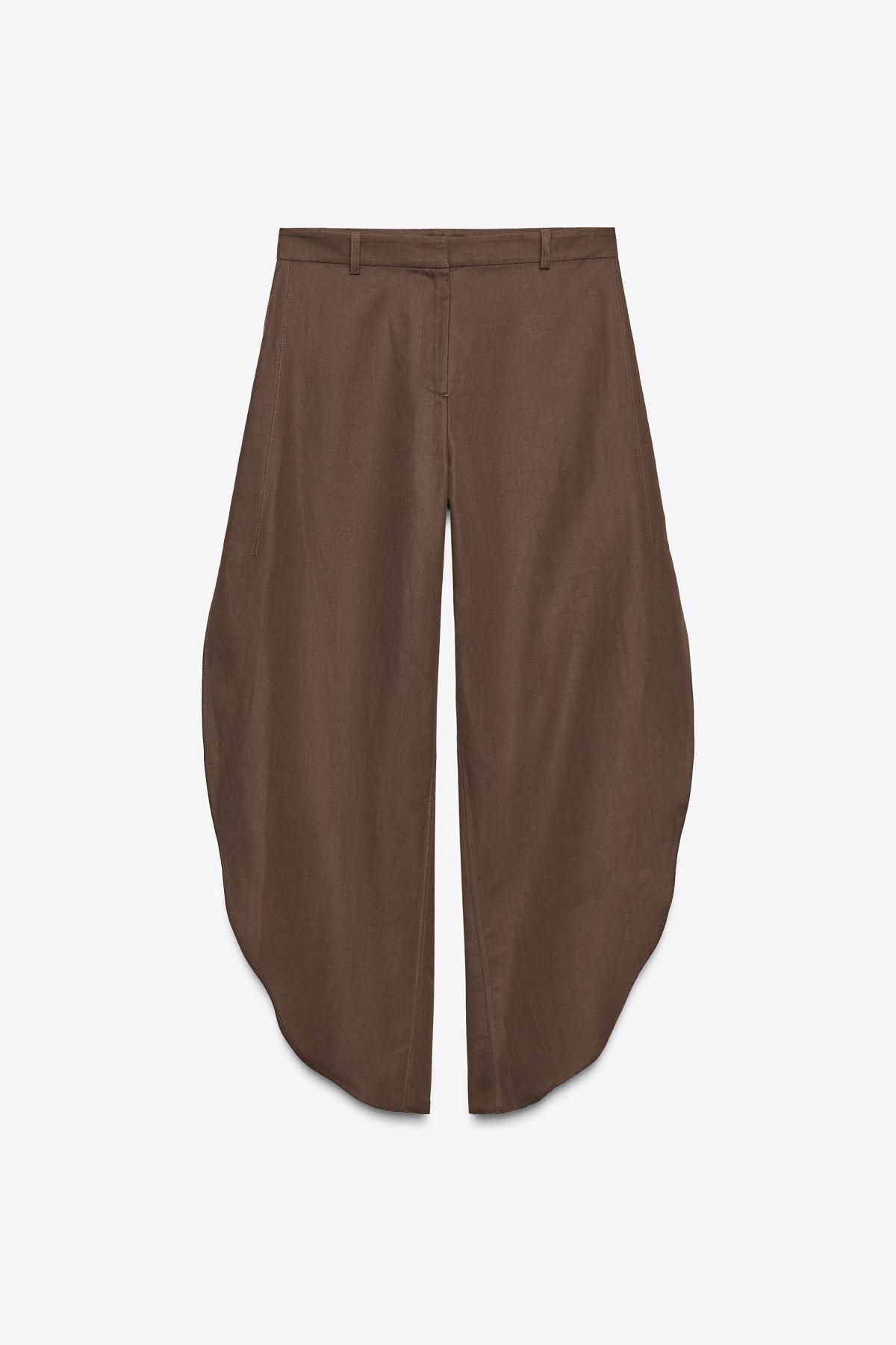 자라 린넨블렌드 사이드 슬릿 와이드 팬츠 8092/015 BROWN - 메인 이미지