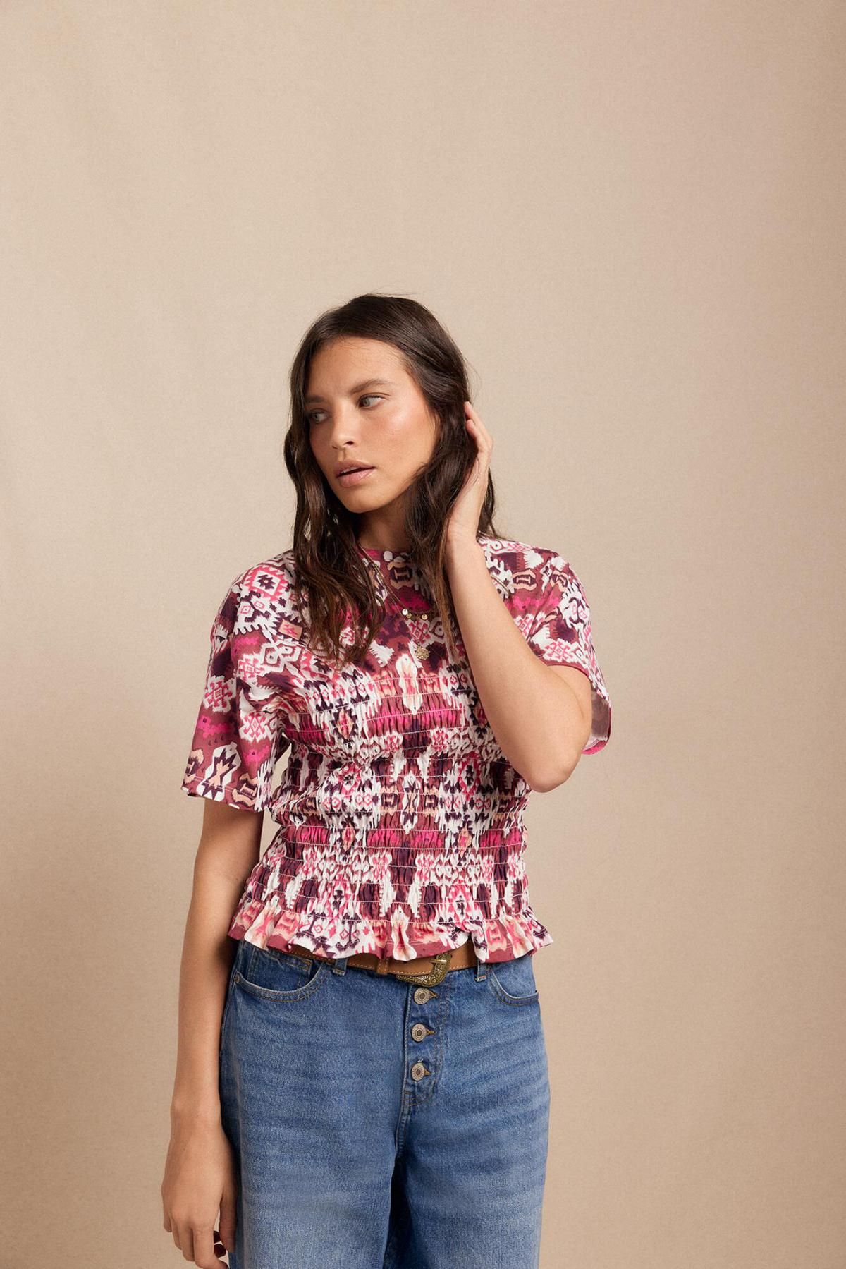 슬로우러브 크롭 핑크 패턴 허니콤 반팔 티셔츠 7092313 MULTICOLOR - 상세 이미지 4