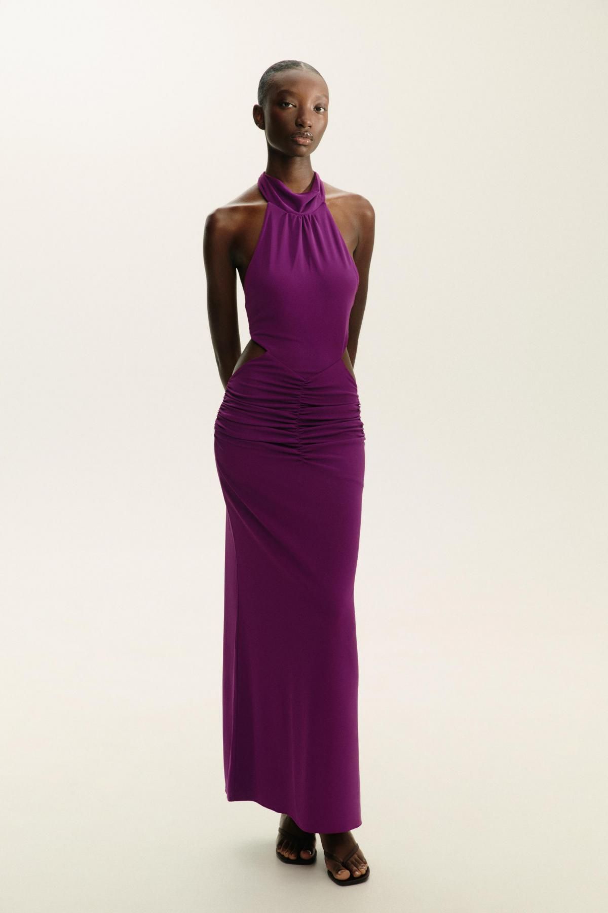 자라 셔링 홀터넥 롱 원피스 5584/304 DARK PURPLE - 상세 이미지 2