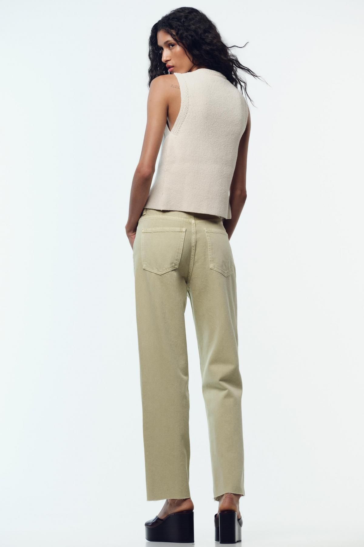 자라 하이웨이스트 스트레이트핏 크롭 팬츠 6164/059 LIGHT KHAKI - 상세 이미지 5