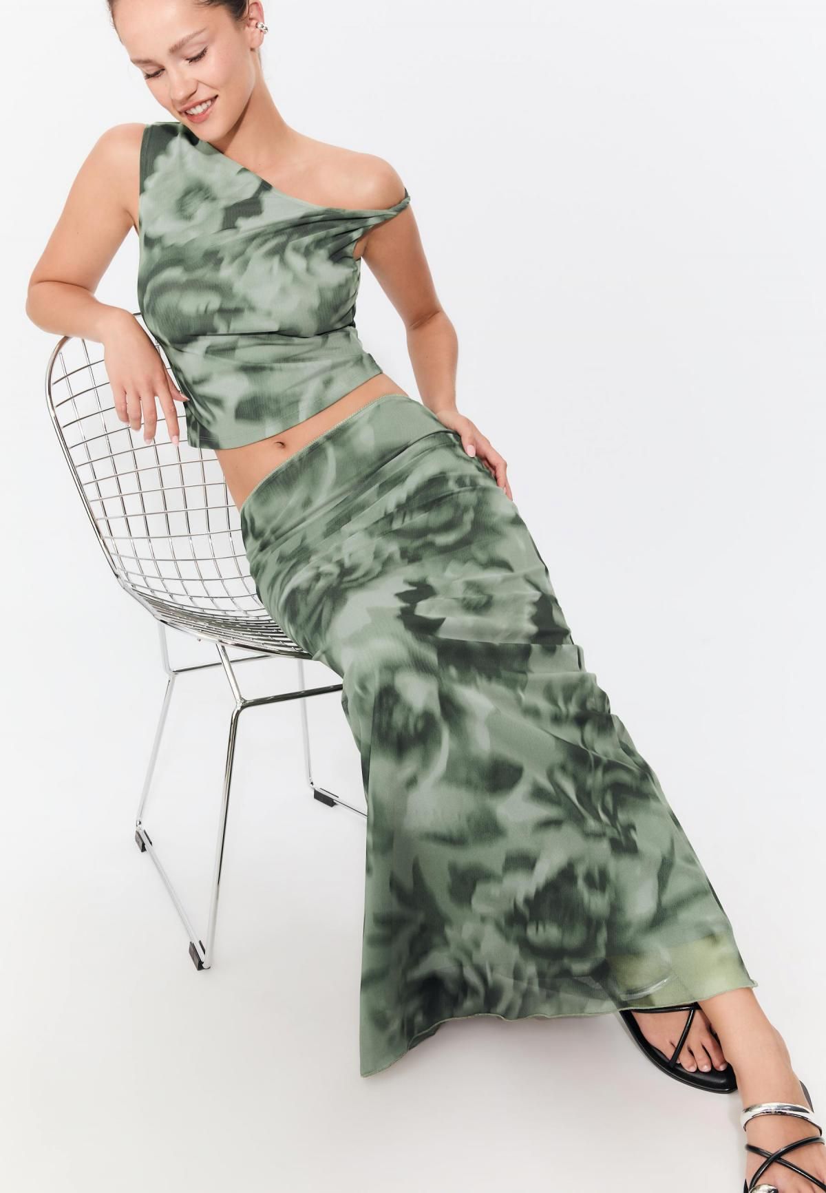 스트라디바리우스 플라워 프린트 튤 롱 스커트 1343/200 KHAKI - 상세 이미지 3