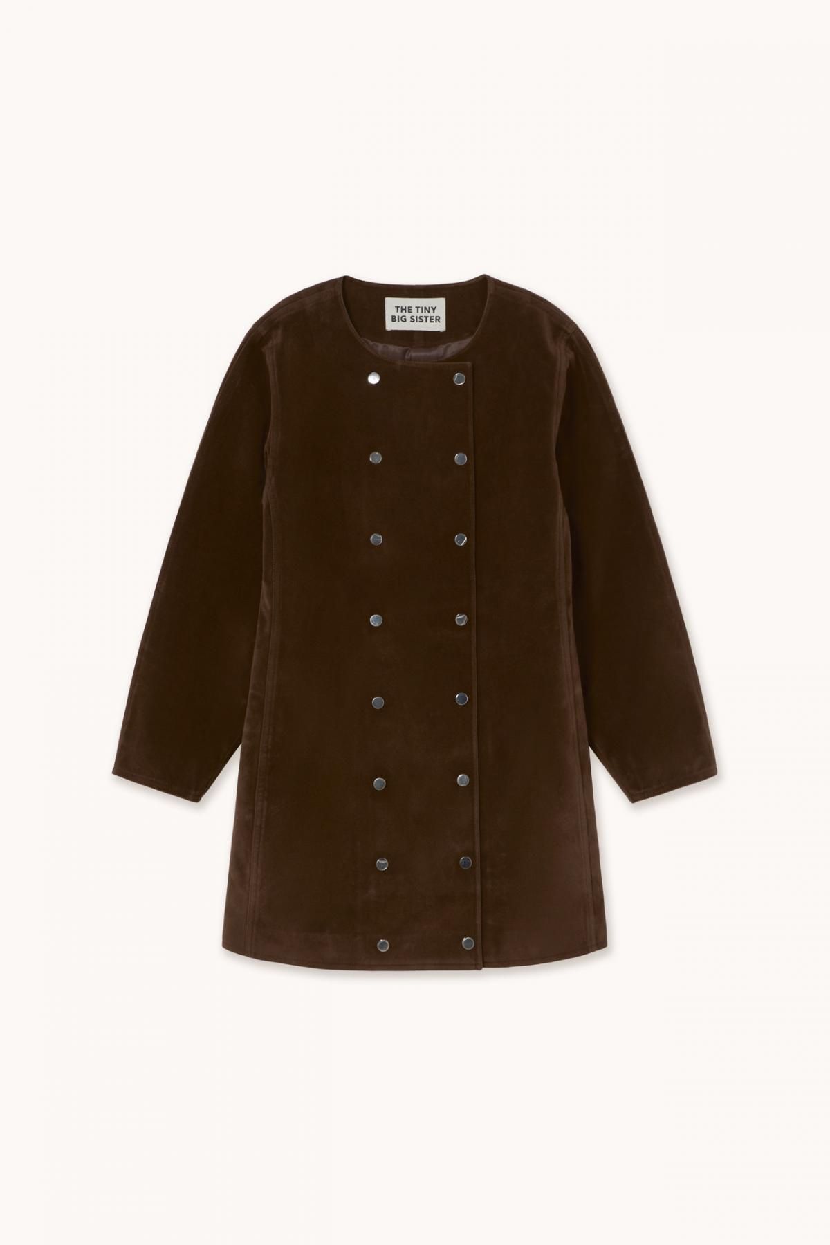 타이니코튼 다크브라운 스웨이드 버튼 미니 원피스 AW25-716M05 ONE COLOR - 상품 이미지