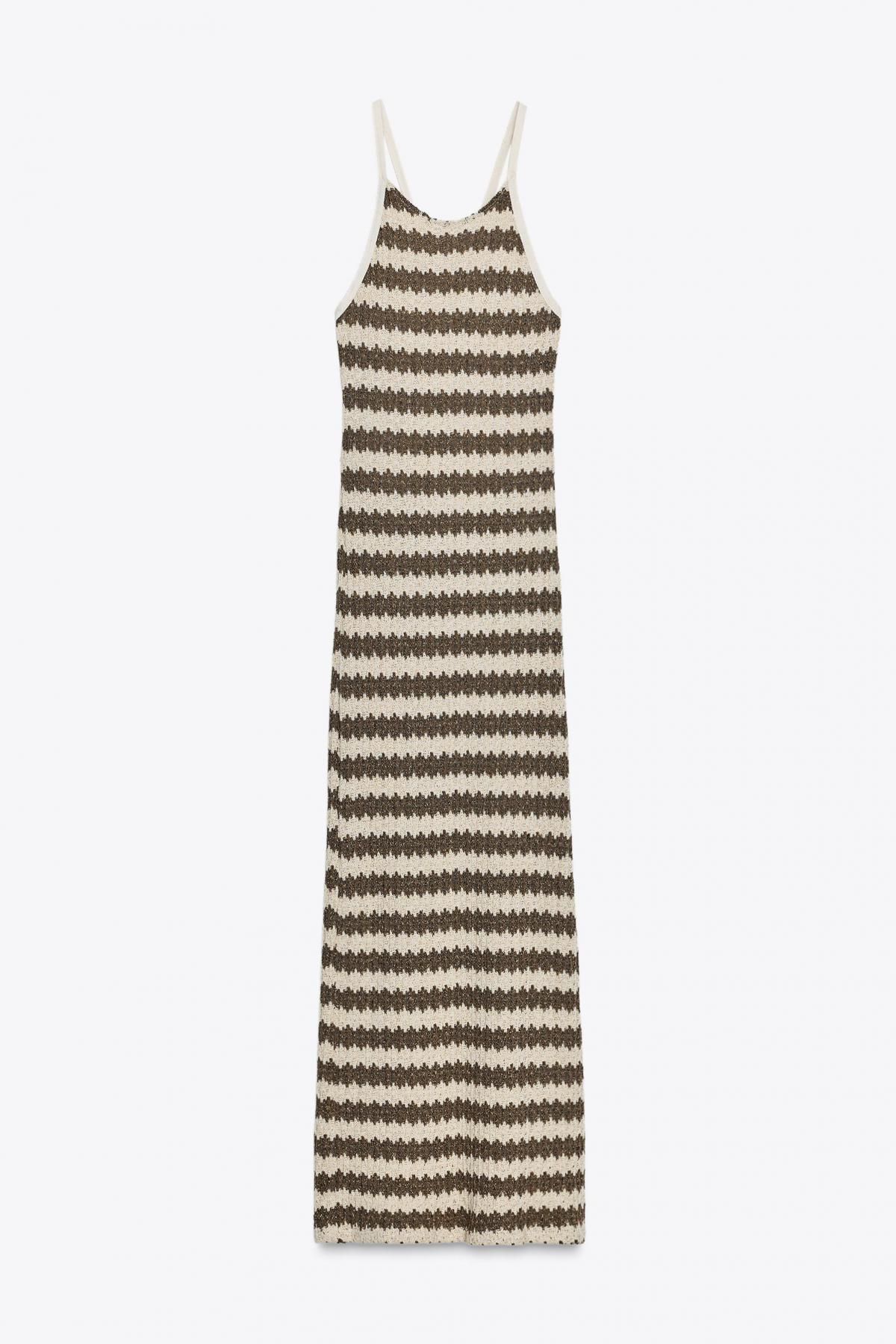 자라 스트라이프 메탈릭 홀터넥 니트 미디 원피스 2298/209 STRIPES - 메인 이미지