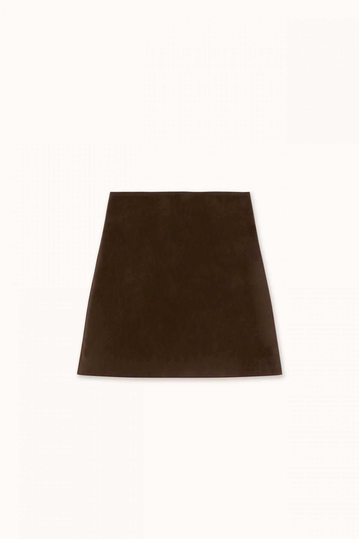 타이니코튼 다크브라운 스웨이드 미니 스커트 AW25-718M05 ONE COLOR - 메인 이미지