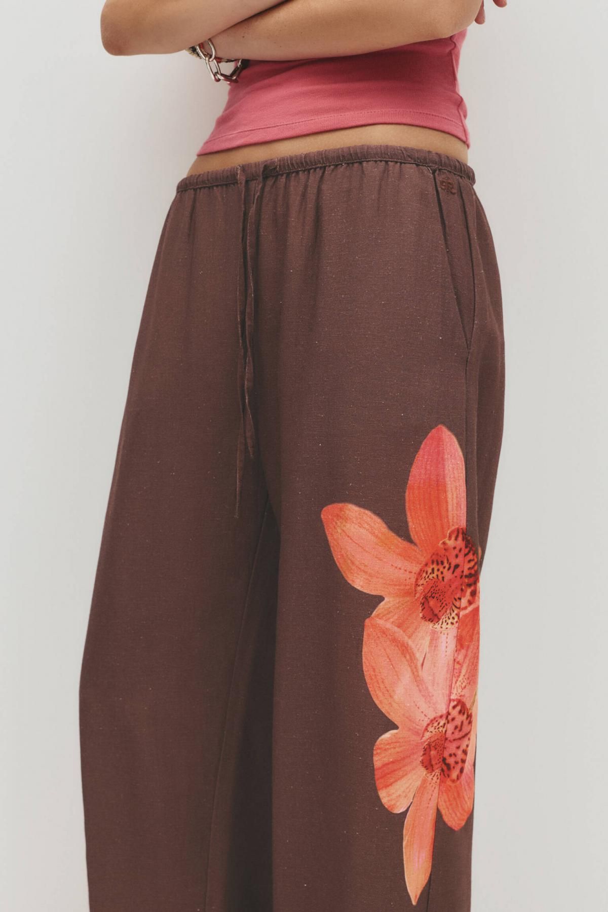 풀앤베어 플라워 와이드 밴딩 팬츠 7675/393 BROWN - 상세 이미지 5