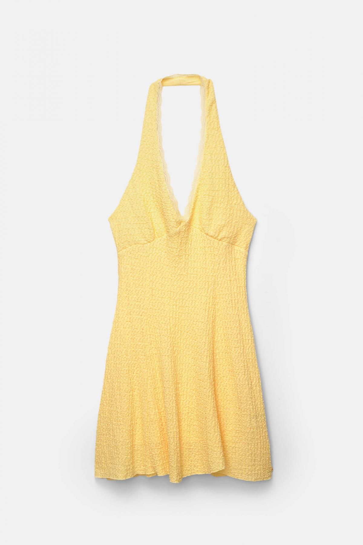 풀앤베어 텍스처 레이스 홀터넥 미니 원피스 7394/342 YELLOW - 상품 이미지