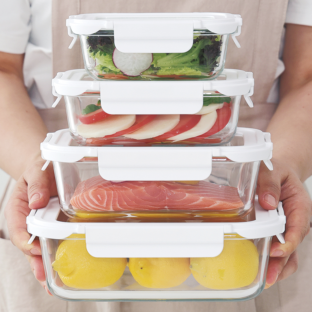 네오플램 클린 내열유리 반찬통 밀폐용기세트 12종, 직사각, 1세트