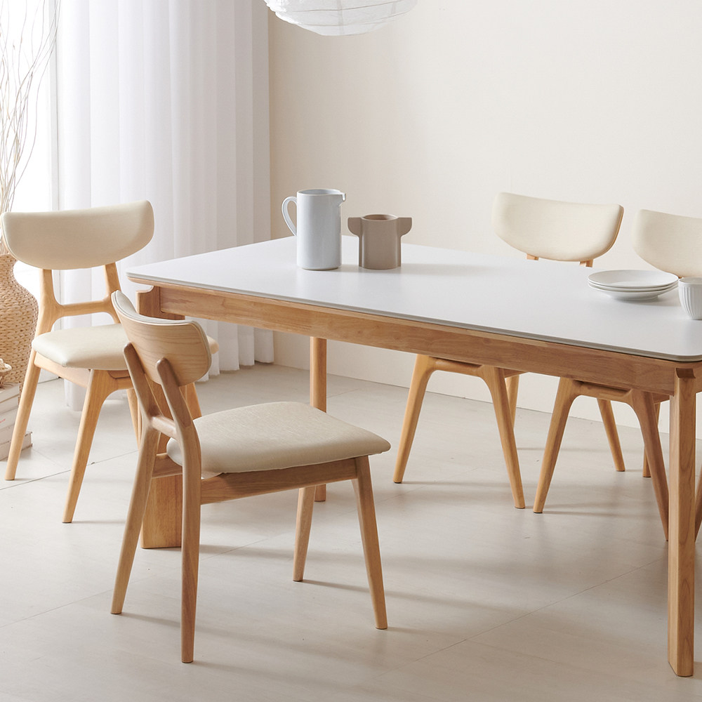 수림 원목 포세린 세라믹식탁 세트 6인용 포쉐린 테이블+의자3+벤치1, 1800mm, 네추럴