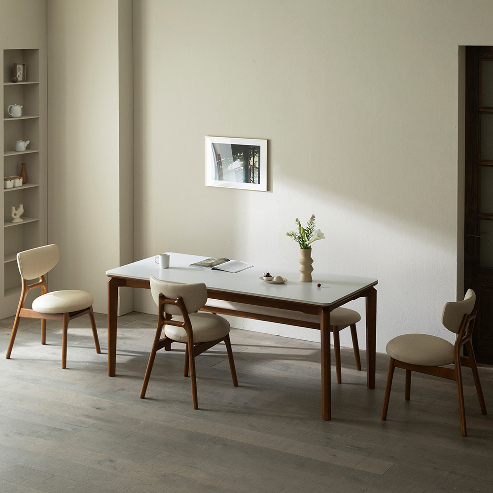 [4인 식탁] 미코하임 디에르 원목 18T 포세린 양면 세라믹 카페 식탁 테이블 1400mm, 월넛