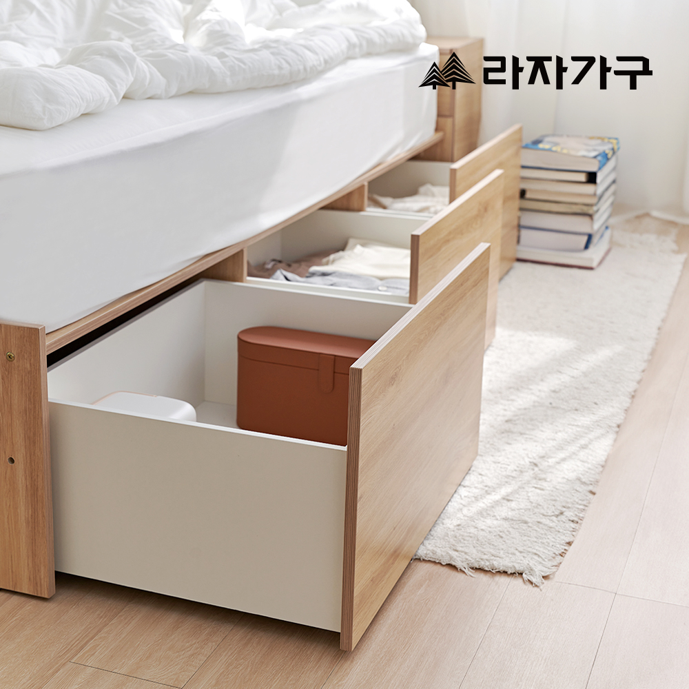 라자가구 누아 수납 서랍 침대 슈퍼싱글 SS 하이필로우탑, 낮은헤드_화이트워시 - 상세 이미지 5