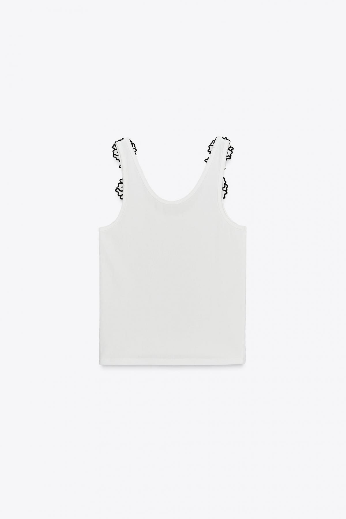 자라 코튼블렌드 플라워 아플리케 스트랩 탑 8779/638 WHITE - 상세 이미지 4