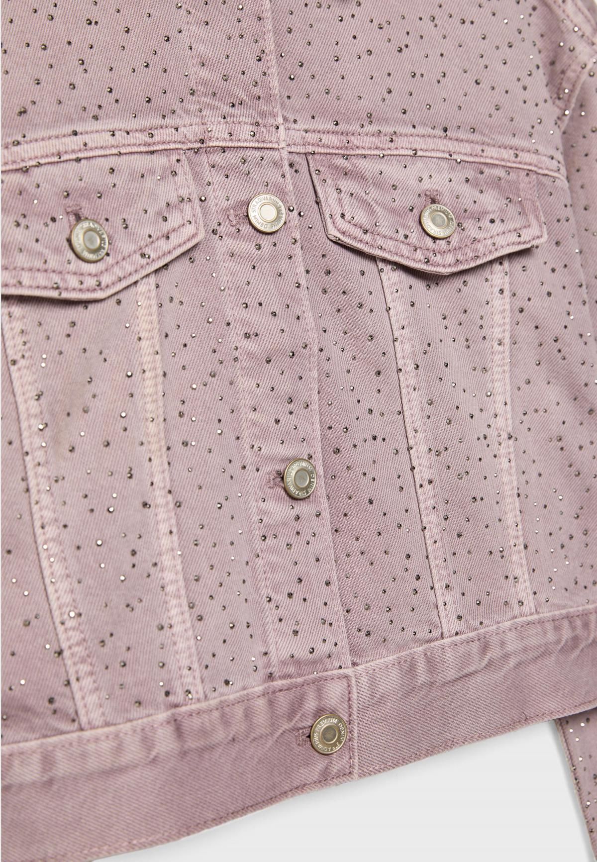 스트라디바리우스 글리터 테크니컬 크롭 데님 재킷 1753/685 LILAC - 상세 이미지 2