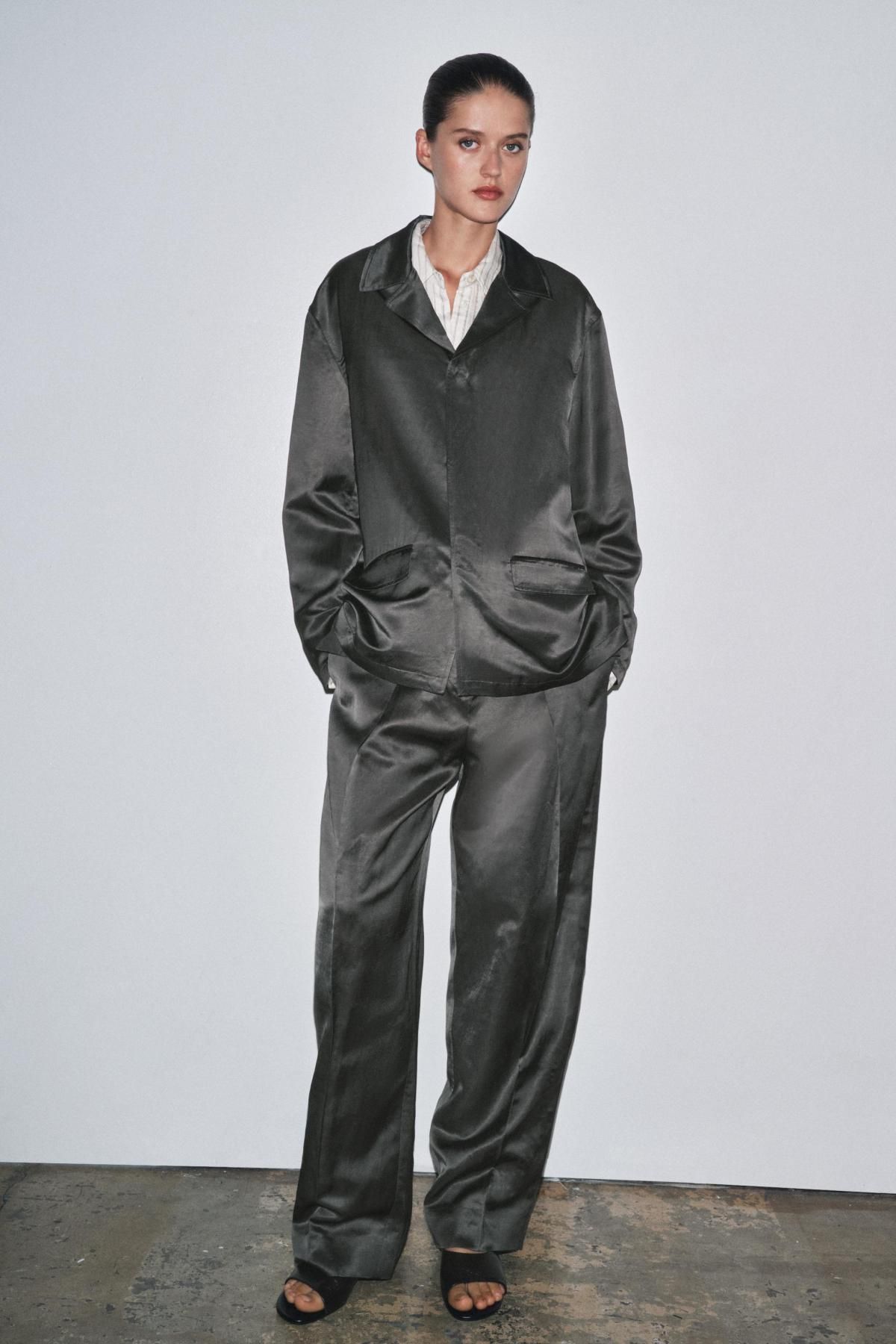 자라 새틴 린넨 블렌드 테일러드 재킷 8058/002 CHARCOAL - 상세 이미지 5