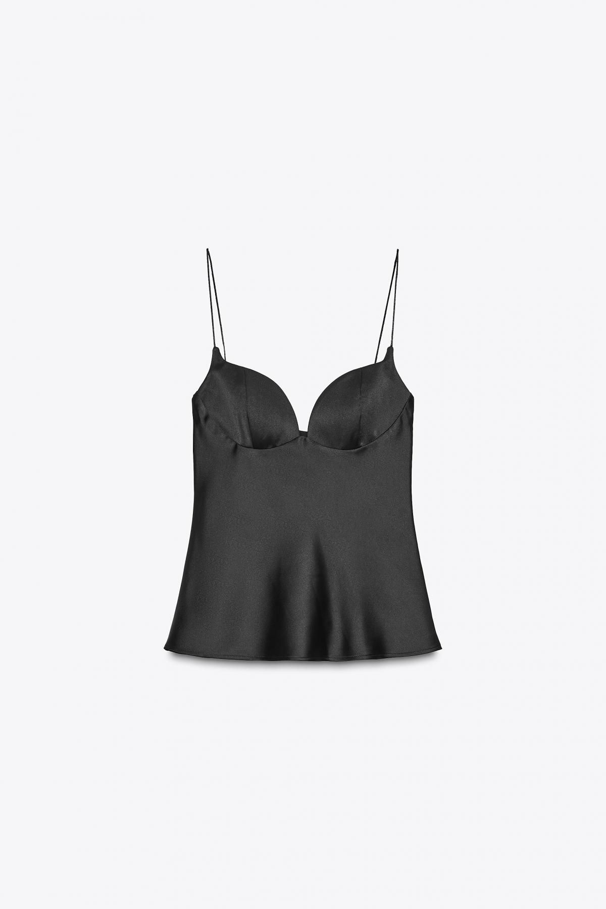 자라 실키 새틴 하트넥 스트랩 탑 4772/100 BLACK - 상품 이미지