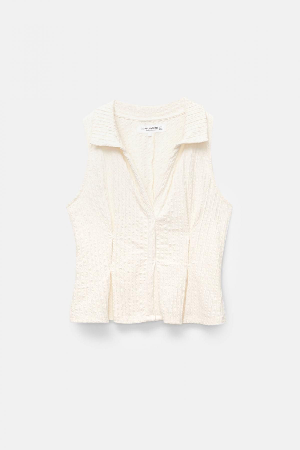 풀앤베어 텍스처 폴로카라 다트 민소매 탑 7151/338 ECRU - 메인 이미지