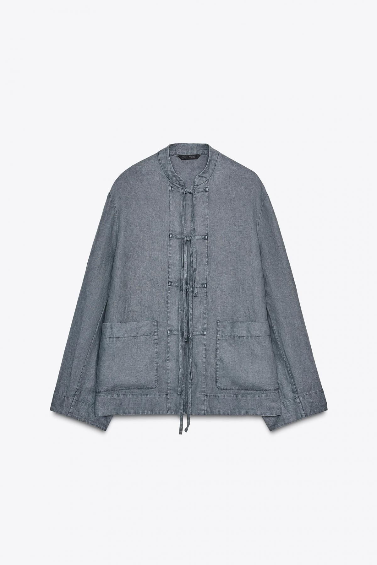 자라 린넨 라운드넥 타이 오버핏 재킷 3736/246 MID-GREY - 메인 이미지