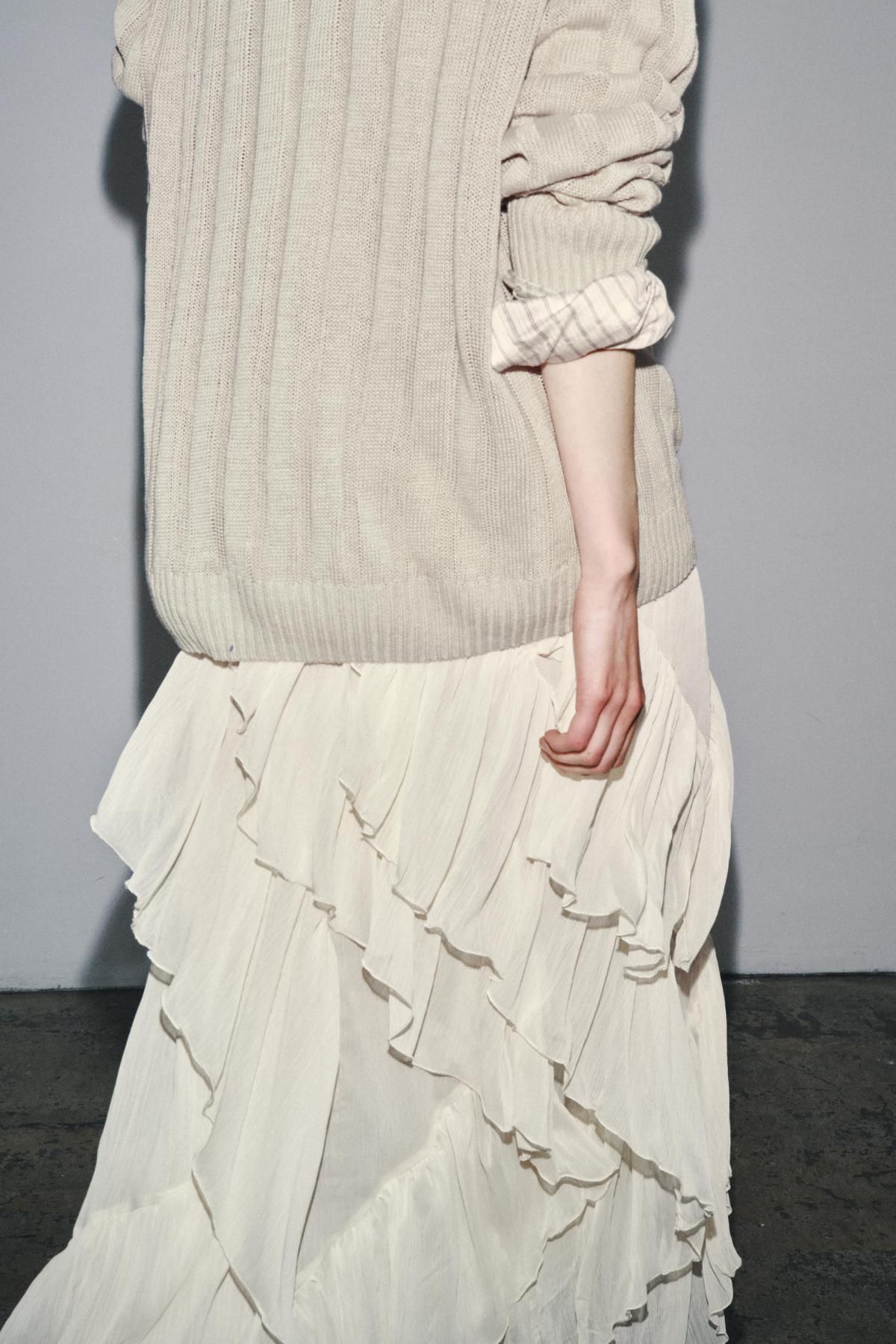 자라 플리츠 코튼 거즈 미디 스커트 8634/375 OYSTER-WHITE - 상세 이미지 3