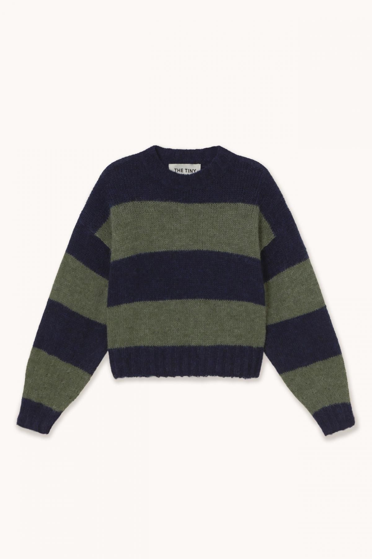 타이니코튼 오버핏 스트라이프 라운드넥 스웨터 AW25-673S25 AZUL MARINO / CAQUI - 상품 이미지