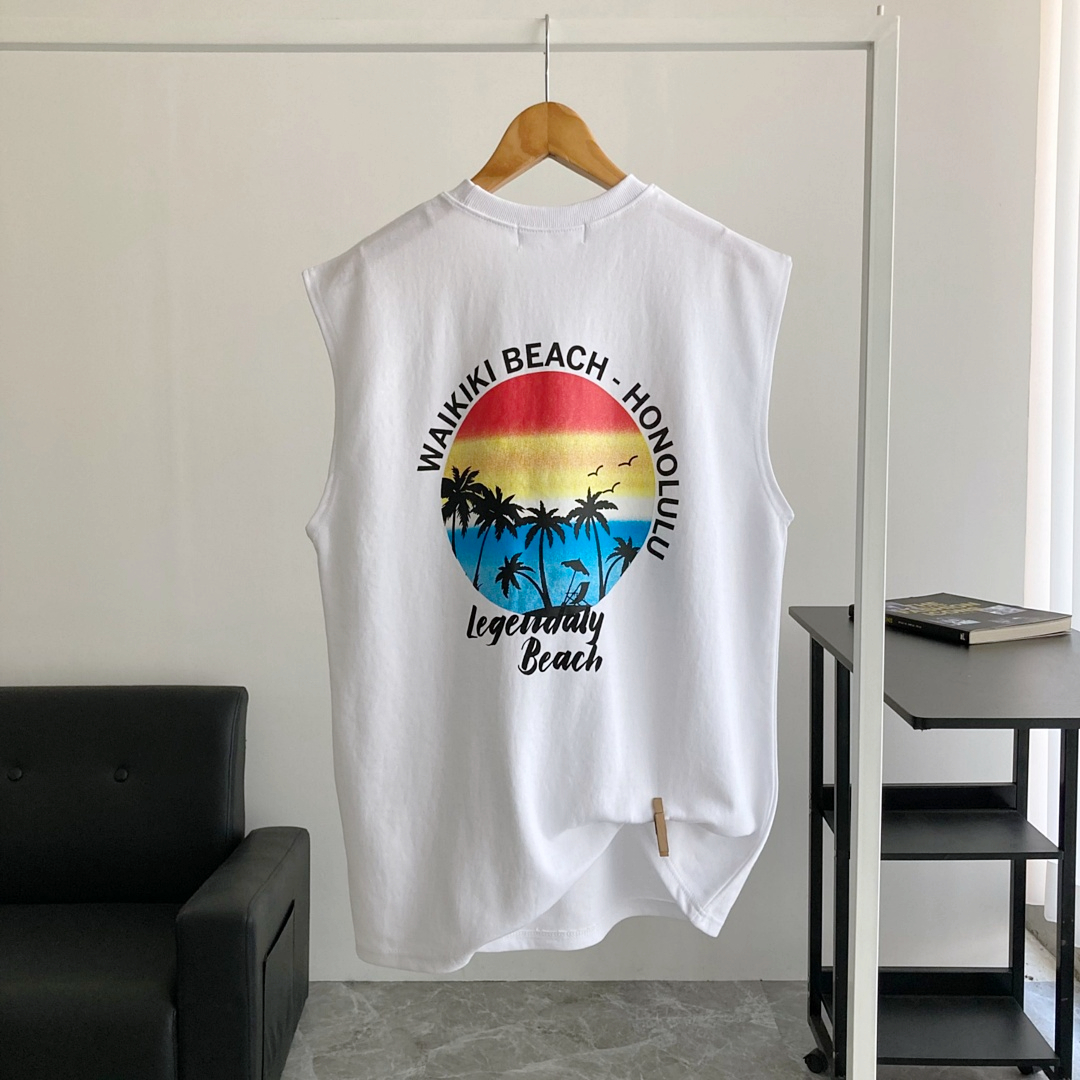 남자 나시 오버핏 WA와이키키 박스 민소매 휴양지 티셔츠 - 상세 이미지 3