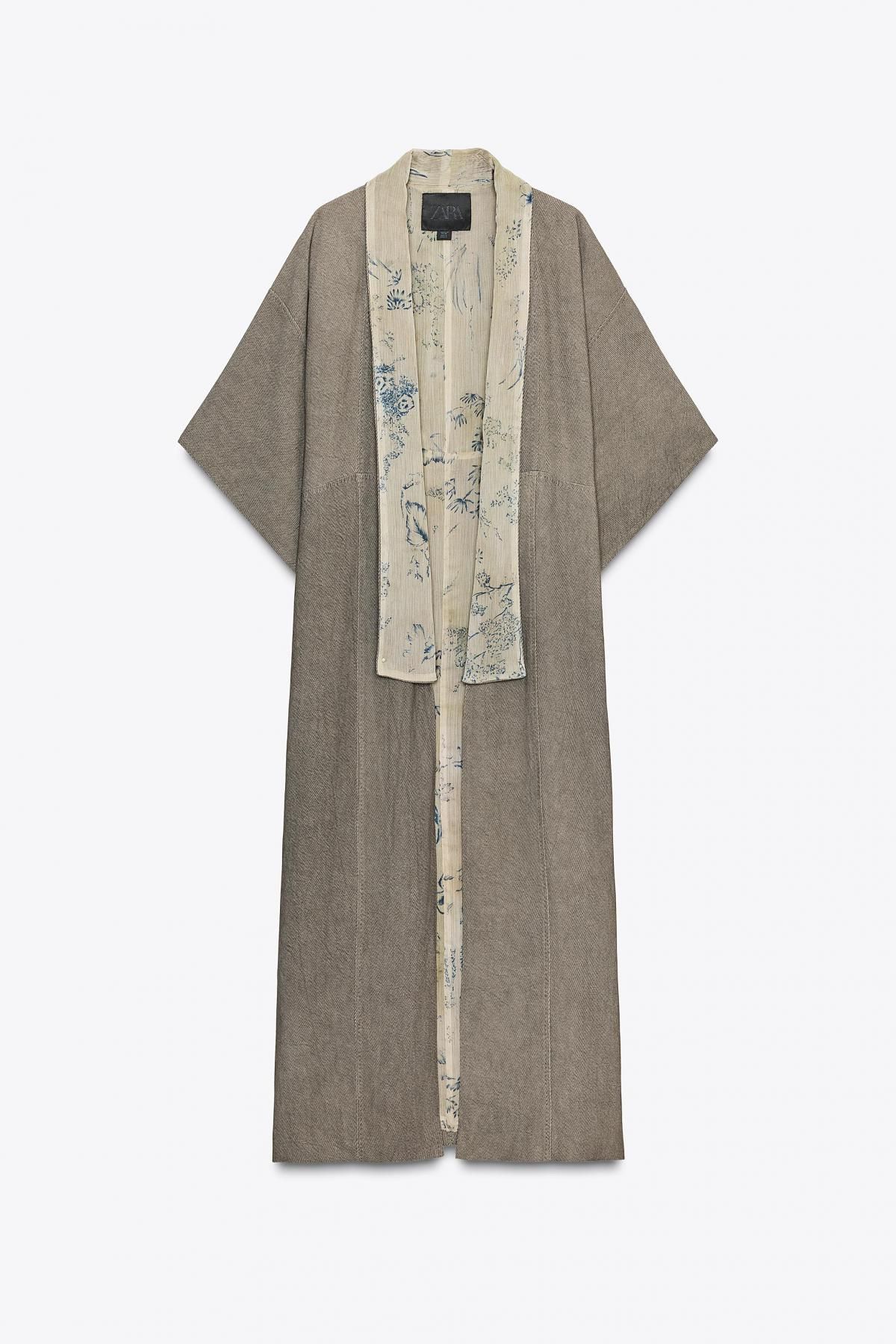 자라 플라워 프린트 린넨 블렌드 오픈 롱코트 8248/565 LIGHT BROWN - 상품 이미지