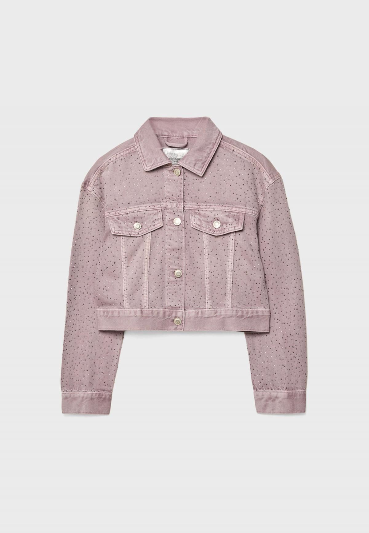 스트라디바리우스 글리터 테크니컬 크롭 데님 재킷 1753/685 LILAC - 상품 이미지