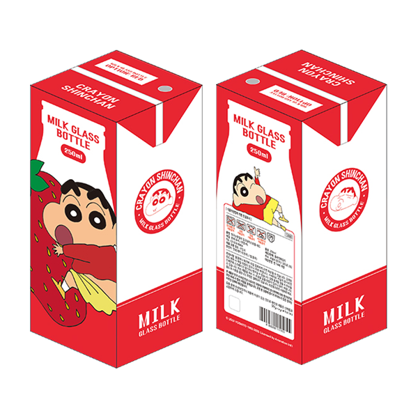 짱구 밀크 글라스 보틀 캐릭터 레드 짱구는못말려 식기 홈카페 굿즈 - 상세 이미지 3