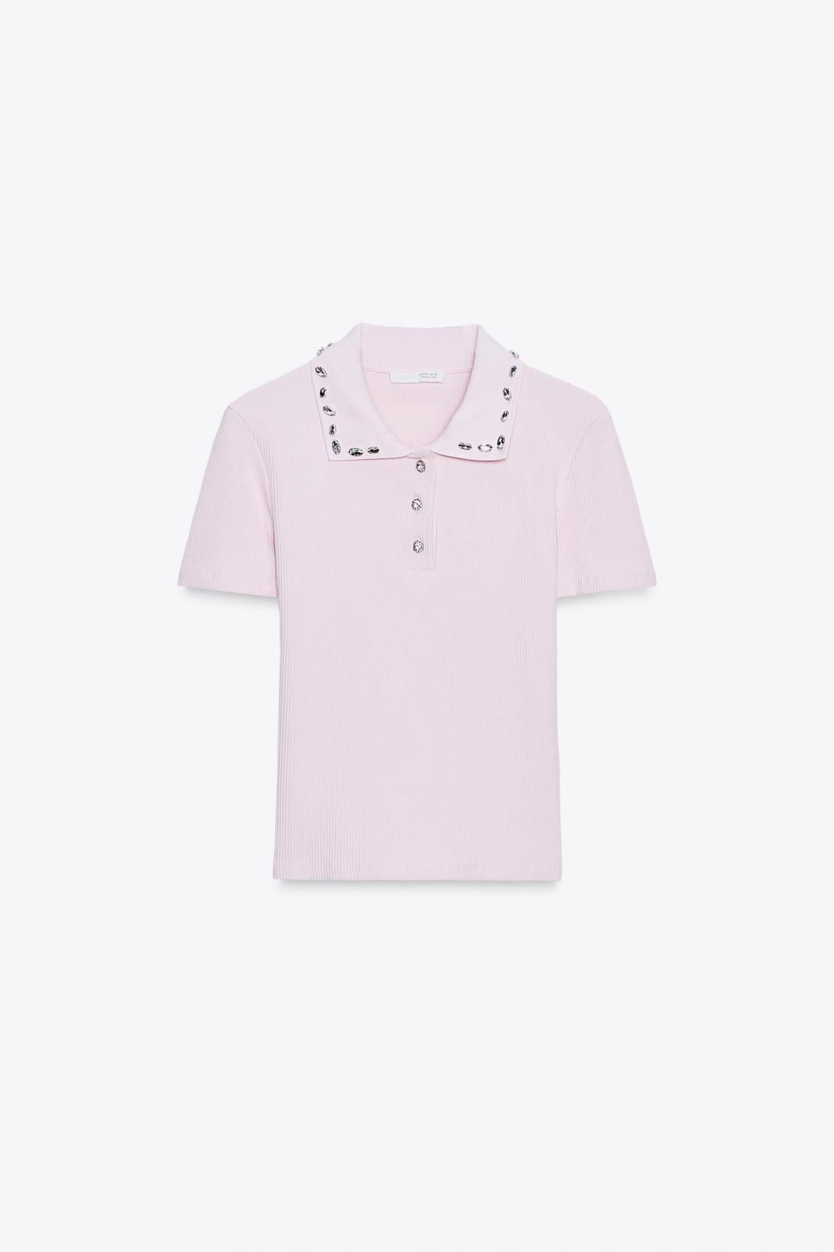 자라 쥬얼카라 골지 반팔 폴로셔츠 6050/005 PINK - 메인 이미지