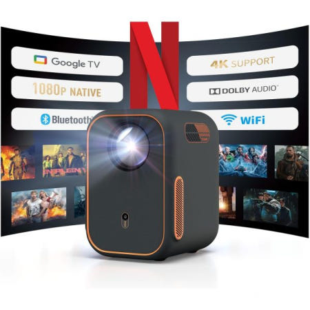 [해외]위맥스 구글 TV 프로젝터, 넷플릭스 공식 라이선스 4K 지원, 와이파이 및 블루투스가 탑재된 미니 홈 시어터용 스마트 무비 1080P 풀 HD, MAX 120 디스플레이,