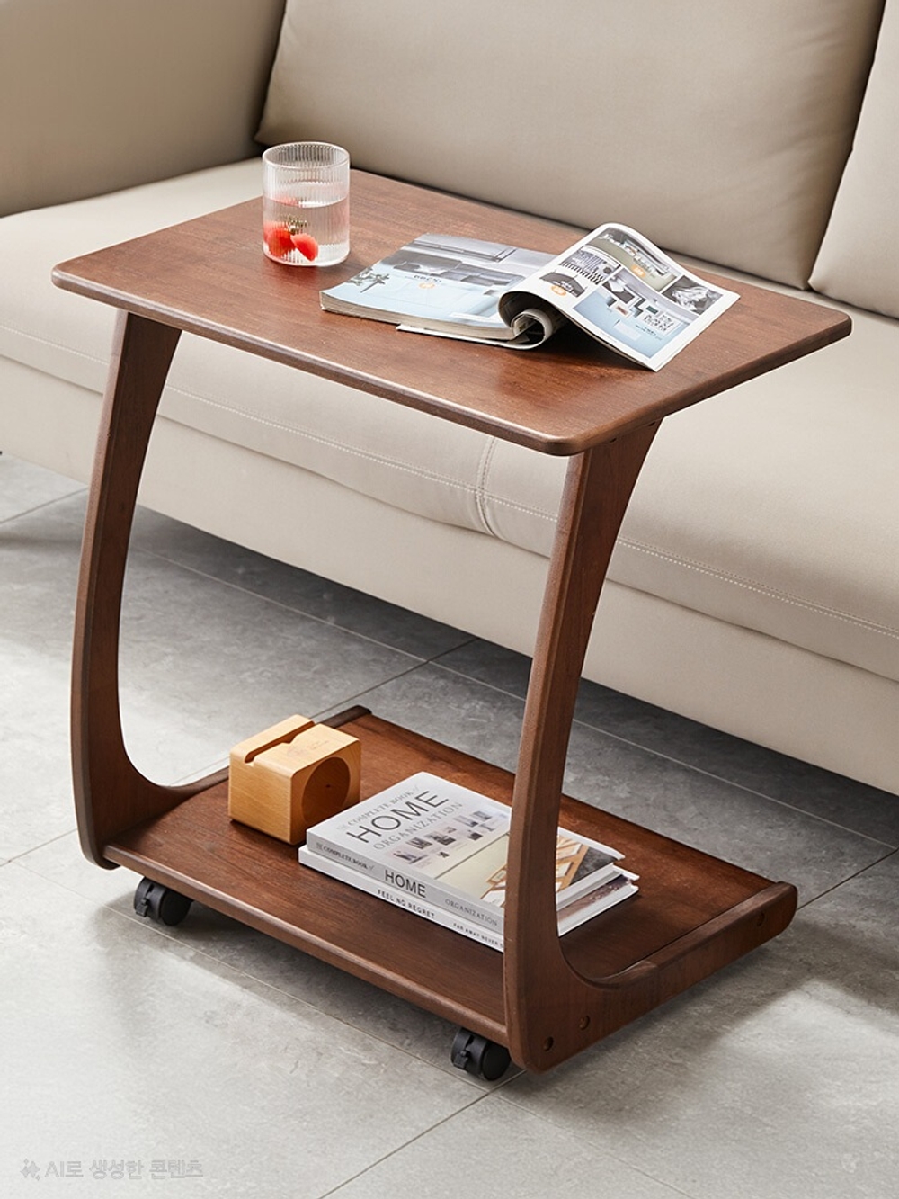 고급 원목 우드상판 사이드테이블 이동식테이블 보조책상 쇼파협탁