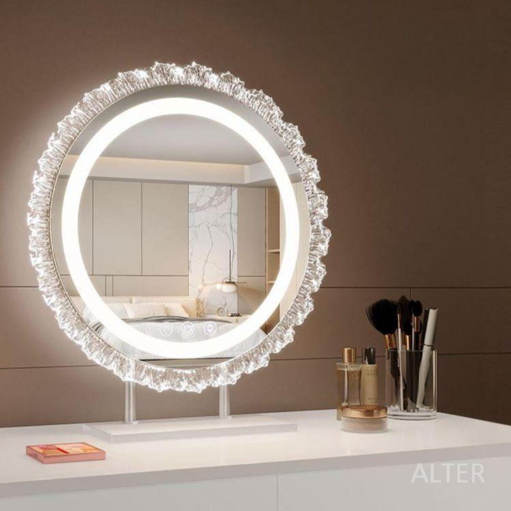LED 거울 화장대 탁상거울 디자인 받침 조명 메이크업 직경 40cm 전원형 - 상세 이미지 2