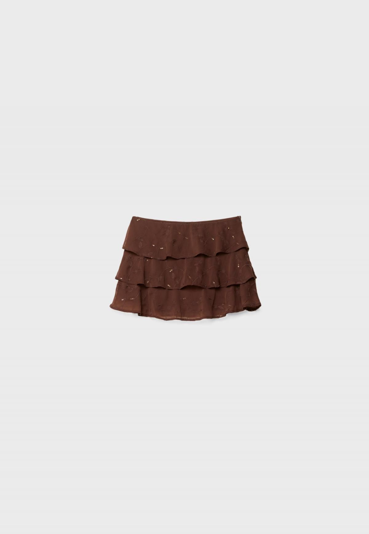스트라디바리우스 브라운 러플 자수 미니 스커트 1278/755 BROWN - 메인 이미지