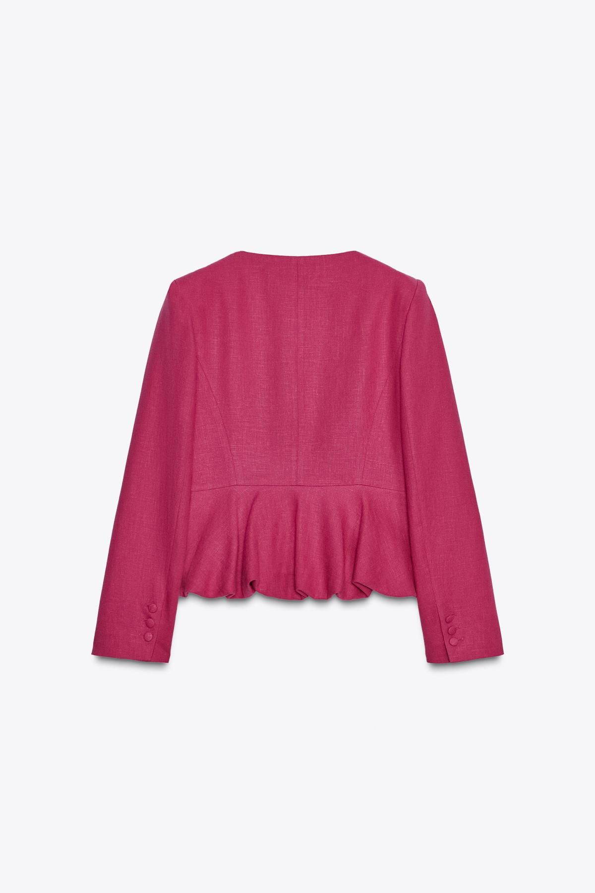자라 핑크 린넨블렌드 페블럼 라운드넥 블레이저 8491/390 FUCHSIA - 상세 이미지 5