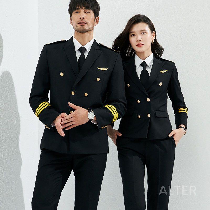 제복 파일럿 남성 기장 항공사 유니폼 남성 블루 정장+바지+어깨장 S - 상세 이미지 3