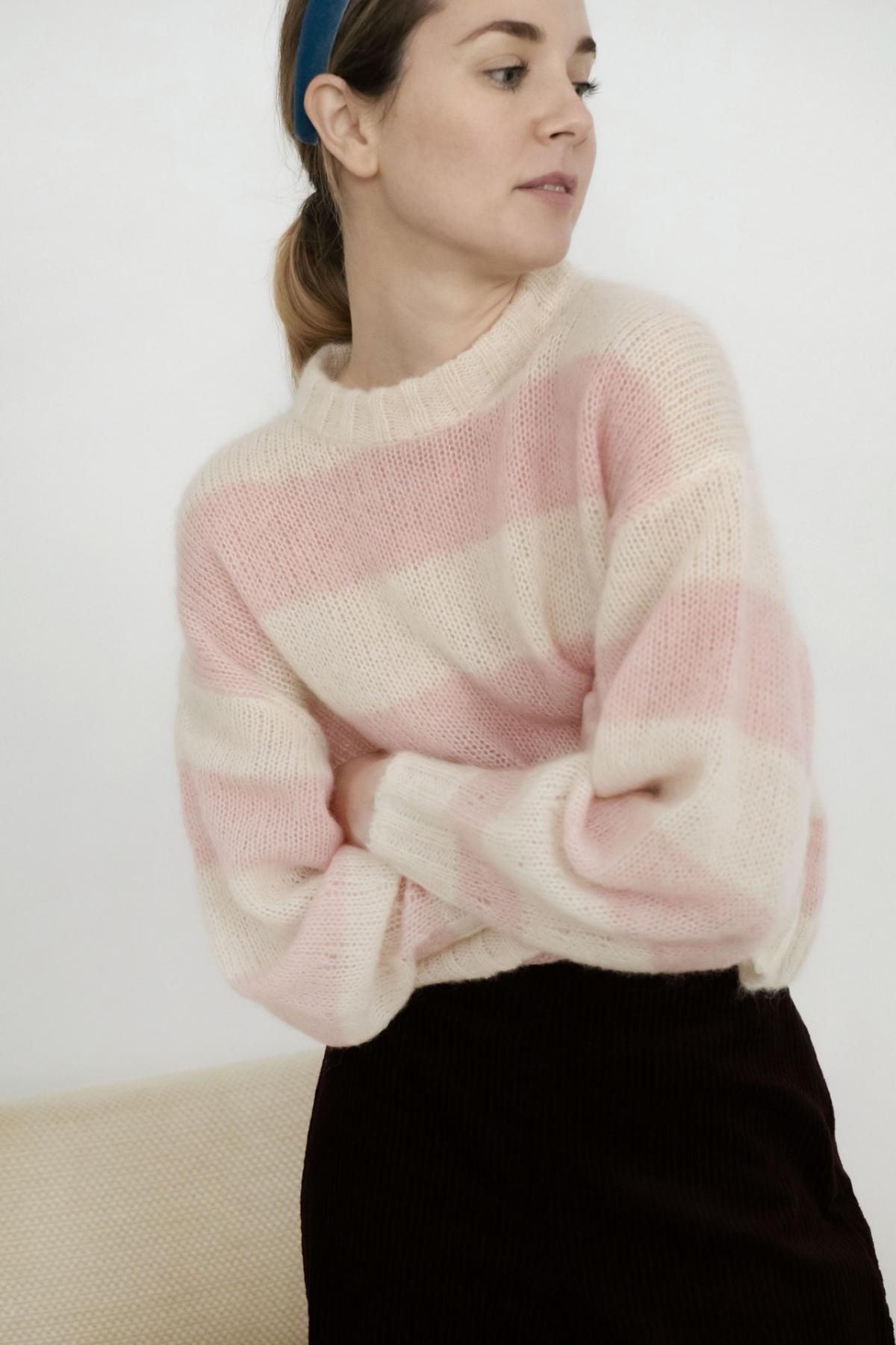 타이니코튼 파스텔 핑크 스트라이프 라운드넥 스웨터 AW25-673S24 VAINILLA / ROSA PASTEL - 상세 이미지 3