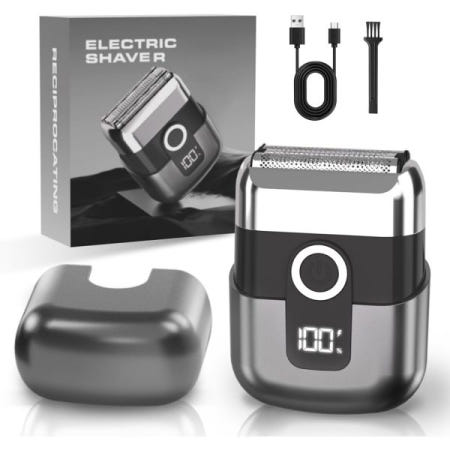 LYRSLF [해외]남성용 전기 호일 면도기: 미니 면도기, 얼굴용 IPX7 방수 습식 건식 무선 3개의 플로팅 블레이드, LED 디스플레이, 여행 및 가정용 USB-C 고속 충전기 Grey