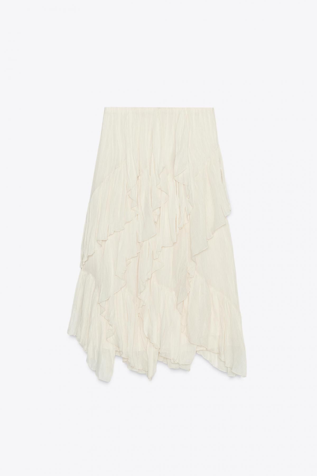 자라 플리츠 코튼 거즈 미디 스커트 8634/375 OYSTER-WHITE - 메인 이미지