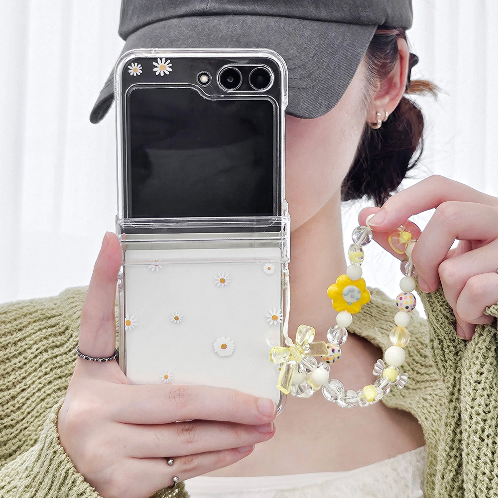 Z플립7 케이스 6 5 4 실버 꽃 스트랩 제트 지플립 풀커버 - 상세 이미지 4