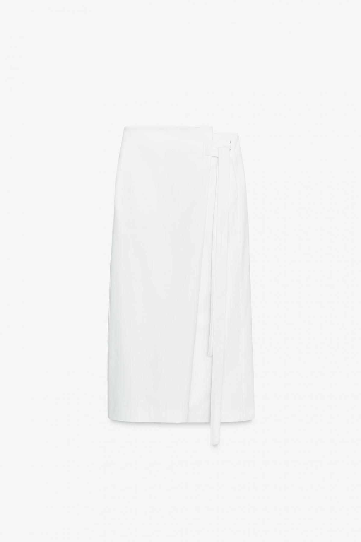 자라 트렌디 미디웨이스트 랩 미디 스커트 8294/538 OYSTER-WHITE - 메인 이미지