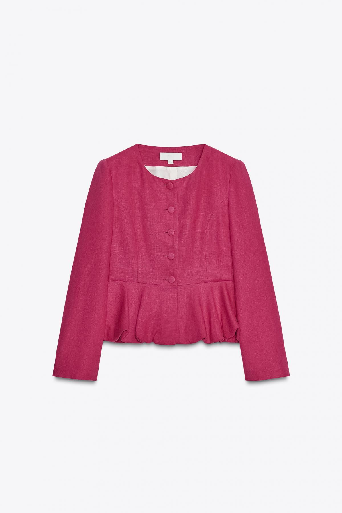 자라 핑크 린넨블렌드 페블럼 라운드넥 블레이저 8491/390 FUCHSIA - 메인 이미지