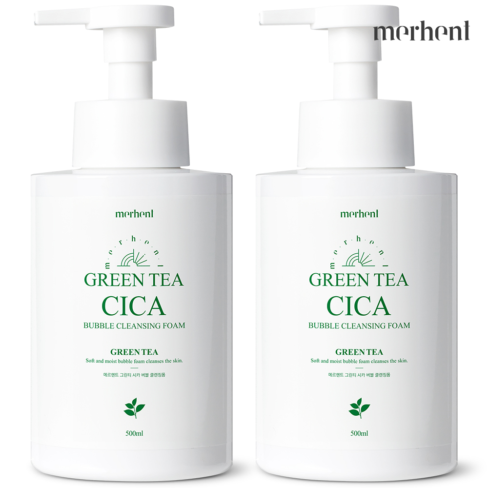 1+1 메르헨트 그린티 시카 버블 클렌징폼 500ml 저자극 세안제 거품 대용량 폼클렌징