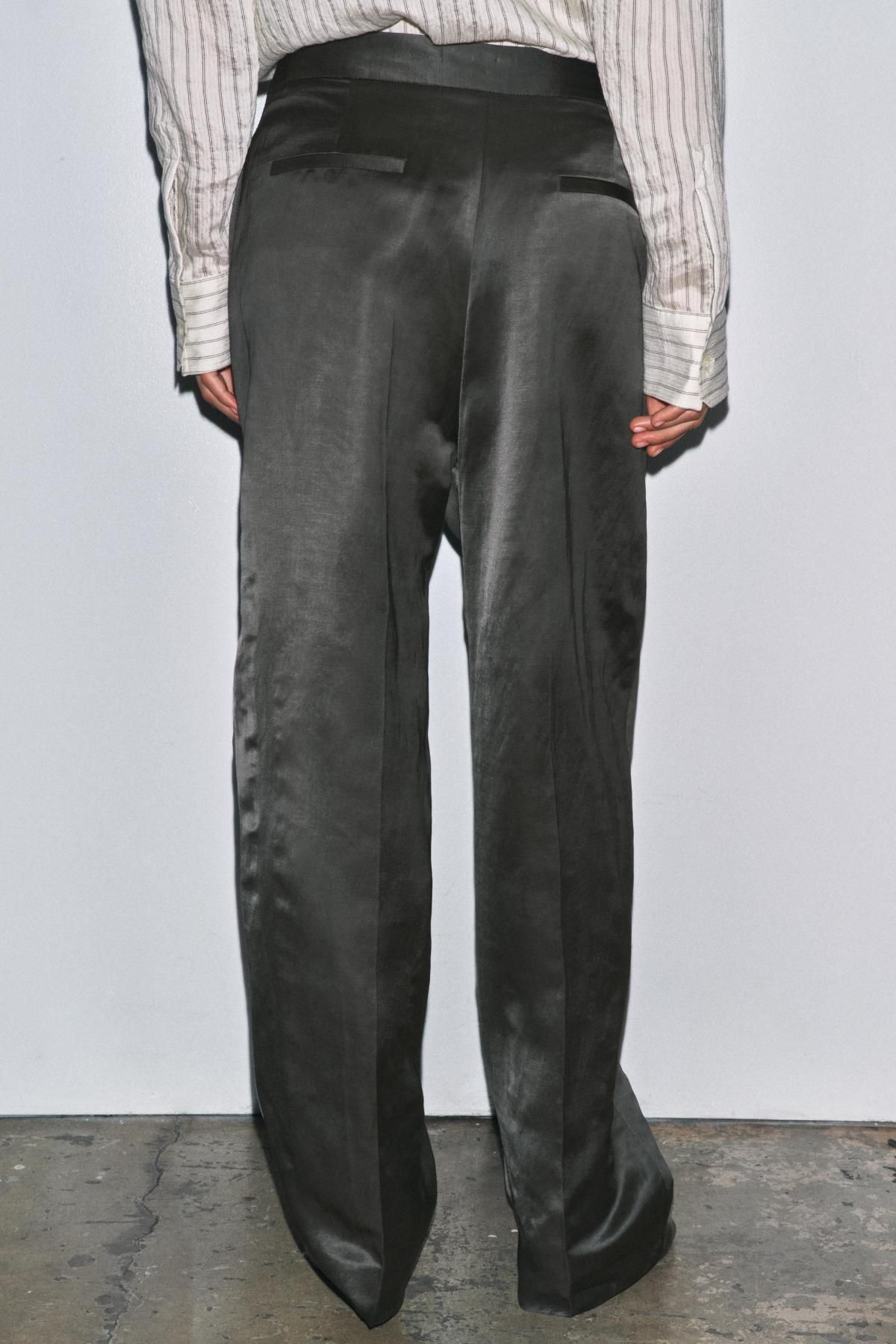 자라 새틴 린넨 블렌드 와이드 팬츠 8059/002 CHARCOAL - 상세 이미지 3