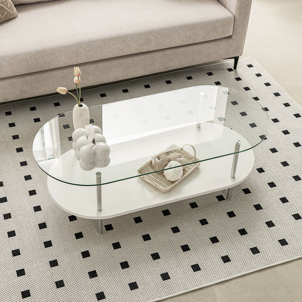 클라르 낮은 높은 소파테이블 타원형 좌식테이블 유리 티테이블