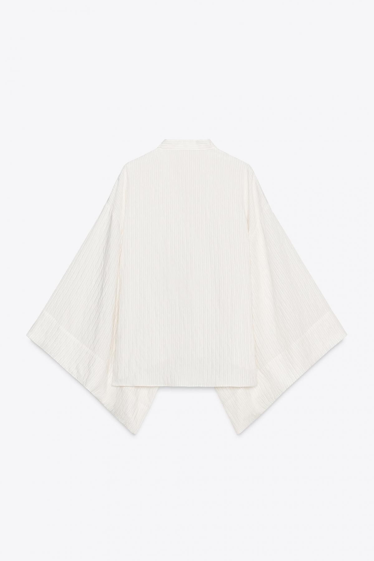자라 미니멀 기모노핏 브이넥 라운드넥 니트 셔츠 8342/211 OYSTER-WHITE - 상세 이미지 5