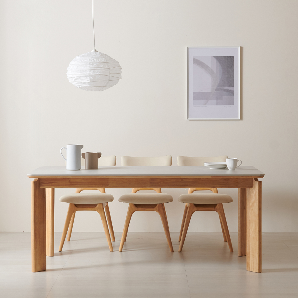 수림 원목 포세린 세라믹식탁 세트 6인용 포쉐린 테이블 단품, 1800mm, 네추럴